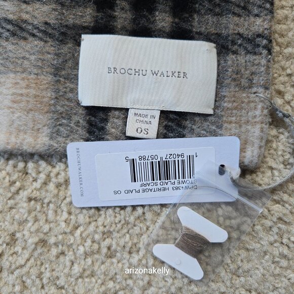 NWT Brochu Walker Stowe Wool Scarf in Heritage Plaid Tan Black - Picture 6 of 13